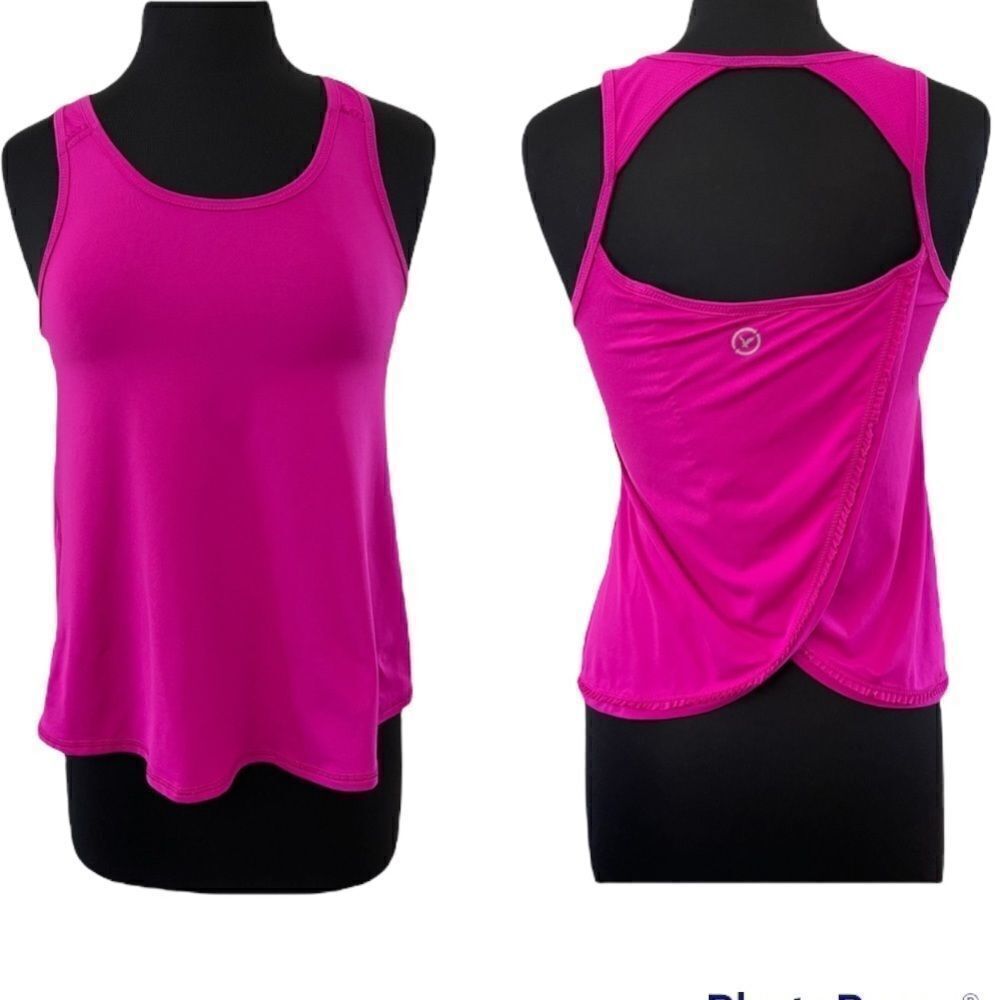 American Eagle Open Back Bright Pink Dolphin Hem Active Tank